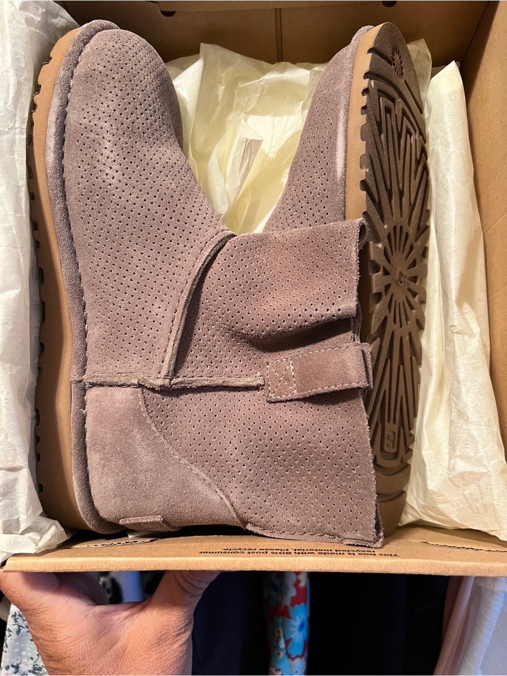 UGG Classic Unlined Mini Perf Ankle Boots in Chestnut